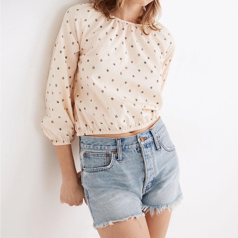 Madewell Gathered Puff-Sleeve Crop Top